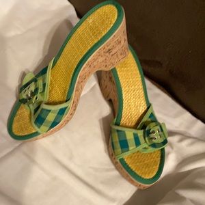 Lime, green and yellow Slip on open toed mules